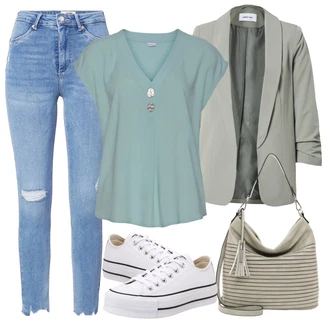 Elegantní Outfit s Sv?tle modrá/Tyrkysový Halenka a Tunika Tunika Lascana "Vzhledy pro volný ?as"Look: Styl, Elegantní, GoGo, Mom, Kancelá?, Old Money