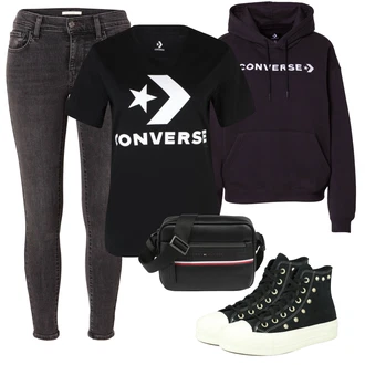 All Star Lift Outfit s Černá/Krémová/Bílá/Šedá/Hnědá Tenisky s Bočním Zipem/Teniska teddy/Zimní tenisky/Teniska s dírkovaným vzorem/Plátěná teniska/Kožené tenisky/Úzká teniska Converse "Vzhledy pro volný čas"