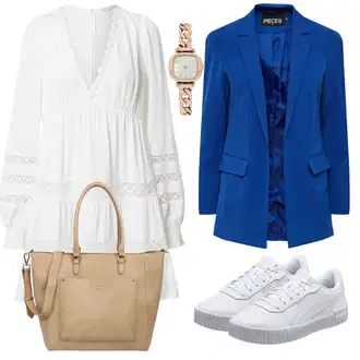 Dlouhé Outfit s Bílá/Krémová/Žlutá Tunikové šaty/Bavlněné Šaty/Šaty S Kosticí/Šaty Niki/Letní Šaty/Francouzské šaty/Boho Šaty Elegantní/Mušelínové šaty/Boho Letní Šaty/Halenkové Šaty guido maria kretschmer women "Vzhledy pro volný čas"