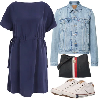 Outfit s Modrá/Tmavě modrá Halenkové Šaty/Tričkové šaty/Pouzdrové Šaty/Šaty S Kosticí/Šaty s Páskem/Občanské šaty/Šaty s Kapsou/Tunikové šaty About You "Vzhledy pro volný čas"