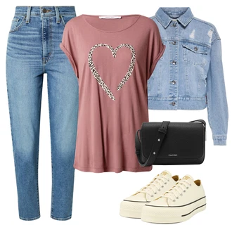 Styl Western Outfit s Světle modrá/Modrá Girlfriend Džíny/Zkrácené Džíny/Džíny s Rozparkem/Mom Jean/Vintage džíny/Zužující se Džíny/Kotníková Bota/Dad Džíny/High Waist Džínové Kalhoty/Dámské Džíny s Délkou 7/8 levi's ® "Vzhledy pro volný čas"Look: Styl, 50. Let, 90tá léta, Cool, Mom, Old Money, Vintage, Western