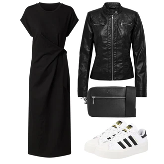 žakár Outfit s Černá/Šedá Žerzejové Šaty/Dlouhé pletené šaty/Občanské šaty/Midi Šaty/Šaty S Rovným Střihem/Zavinovací Šaty/Společenské šaty pro hosta/Šaty s Páskem/Šaty s Rozparkem Edited "Vzhledy pro volný čas"