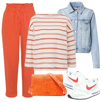 Outfit s Oranžová/Červená Mrkvová Kalhoty Lascana "Vzhledy pro volný čas"