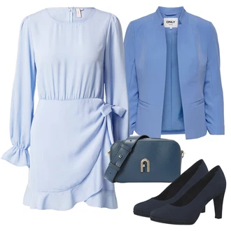 Outfit s Světle modrá/Modrá Pouzdrové Šaty S Dlouhým Rukávem/Zavinovací Šaty/Občanské šaty/Halenkové Šaty/Volánové šaty nly by nelly "Vzhledy pro volný čas"
