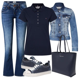 Outfit s Tmavě modrá Jednoduchý top/Halenek top/Polo Tričko/Košilový top/Krátký top Tommy Hilfiger "Vzhledy pro volný čas"