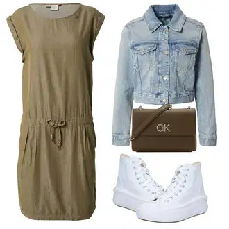 Outfit s Tmavě zelená/Khaki/Hnědá Žerzejové Šaty/Šaty S Kosticí/Šaty s Kapsou/Pouzdrové Šaty/Ležérní Šaty/Šaty Bez Rukávů/Tunikové šaty/Šaty na safari Ragwear "Vzhledy pro volný čas"