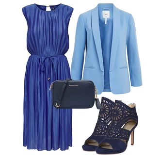 Outfit s Modrá Šaty s Páskem/Šaty v Délce do Lýtka/Plisované Šaty Only "Vzhledy pro volný čas"