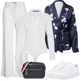 Nevěsta Outfit s Šedá/Bílá/Khaki/Krémová Džín s Širokou Nohavicí/Džíny Culottes/Baggy Džíny/Džíny s Rozparkem/Džíny Volného Střihu/Zvonové Džíny jjxx "Vzhledy pro volný čas"