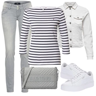 Outfit s Šedá/Krémová/Bílá/Světle šedá Džínové Bund/Krátký Bund/Letní Bund/Košilová bunda/Krátký Bund/Krátké Džínové Bundičky Only "Vzhledy pro volný čas"