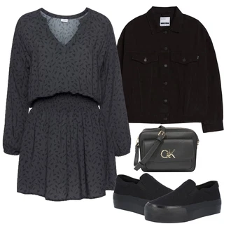 Dlouhé Outfit s Černá Teniska Skate Bota/Nazouvací Teniska About You "Vzhledy pro volný čas"
