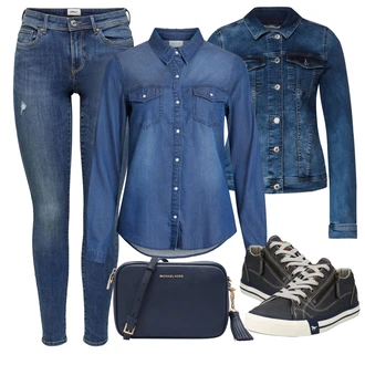 Outfit s Modrá/Světle modrá/Tmavě modrá Džínové Bund/Krátké Džínové Bundičky Street One "Vzhledy pro volný čas"