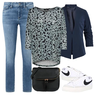 Outfit s Světle modrá/Modrá Kožená bunda/Džíny s Rozparkem/Zkrácené Džíny/Sportovní boty/Dámské Džíny s Délkou 7/8/Kotníková Bota/Kožené Boty/Slim Fit Džíny/Zimní bunda/Džíny Regular Fit/Girlfriend Džíny/Rovná Džína/Navlékací džíny Pepe Jeans "Vzhledy pro volný čas"