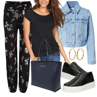 Outfit s Černá/Růžová/Hnědá Teplák/Legíny s Podšívkou/Domácí Kalhoty/Pyžamová Kalhoty/Kalhoty s Potiskem/Legíny na Jógu Lascana "Vzhledy pro volný čas"