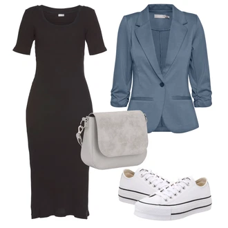 Outfit s Černá/Tmavě šedá/Šedá/Hnědá/Tmavě hnědá Úzké Šaty/Šaty v Délce do Lýtka/Šaty S Rovným Střihem/Pouzdrová Šat/Midi Šaty/Dlouhé pletené šaty/Žerzejové Šaty/Přiléhavé Šaty Lascana "Vzhledy pro volný čas"