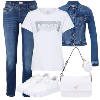 90tá léta Outfit s Červená Balónová košile/Jednoduchý top/Ležérní top/Zkrácený Top/Pletený top/Pletené tričko/Košilový top/Krátký top levi's ® "Vzhledy pro volný čas"Look: 80tá léta, 90tá léta, Francouzské, Mom, Univerzitní