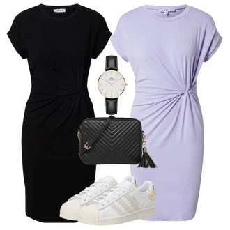 Outfit s Černá Žerzejové Šaty/Šaty S Rovným Střihem/Business Šaty/Pouzdrové Šaty/Pouzdrová Šat/Šaty po kolenu/Úzké Šaty/Občanské šaty/Tričkové šaty/Kancelářské šaty/Šaty s Páskem Edited "Vzhledy pro volný čas"