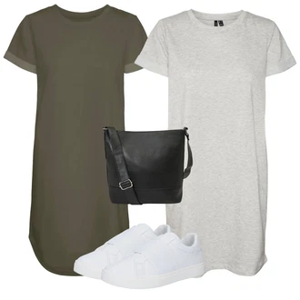 Výstřih na ramena Outfit s Šedá Šaty Móda Pro Plnoštíhlou/Žerzejové Šaty/Šaty s výstřihem VERO MODA "Vzhledy pro volný čas"