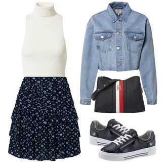 Krátká Outfit s Tmavě modrá/Modrá 90tá Léta Sukně/Vázací Sukně/70tá Léta MiniSukně/Sukně Pro Vysokou Školu/Sukně Áčkového Střihu/80tého Léta Sukně/Sukně s potiskem/Moderní Sukně/60tého Léta Sukně Pepe Jeans "Vzhledy pro volný čas"