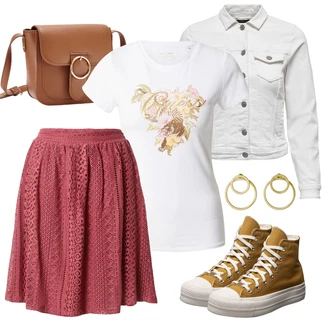 Outfit s Šedá/Krémová/Bílá/Světle šedá Džínové Bund/Krátký Bund/Letní Bund/Košilová bunda/Krátký Bund/Krátké Džínové Bundičky Only "Vzhledy pro volný čas"