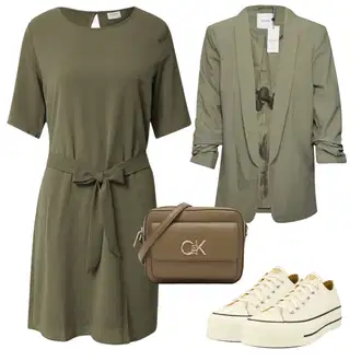 Outfit s Tmavě zelená Košilové šaty/Pouzdrové Šaty/Ležérní Šaty/Halenkové Šaty/Šaty na safari/Zavinovací Šaty/Tričkové šaty/Šaty s Páskem/Tunikové šaty/Šaty Niki JdY "Vzhledy pro volný čas"