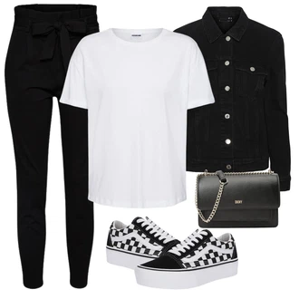 Outfit s Černá Střmenová Kalhoty/Paperbag Kalhoty/Kalhoty s Vysokým Pasem/Pletený Legín VERO MODA "Vzhledy pro volný čas"