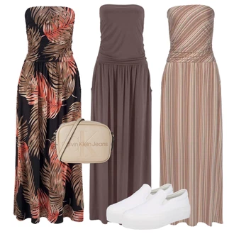 Bez rukávů Dlouhé Outfit s Šedá/Hnědá/Béžová/Fialová Šaty v Délce do Lýtka/Žerzejové Šaty/Maxi Šaty/Šaty s Kapsou/Mullet šaty/Dlouhé Letní Šaty/Dlouhé Šaty/Dlouhé pletené šaty Lascana "Vzhledy pro volný čas"