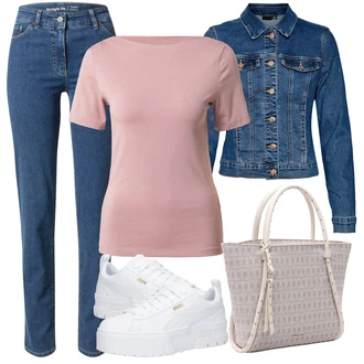 Outfit s Modrá/Světle modrá Slim Fit Džíny/High Waist Džínové Kalhoty/Džíny Regular Fit/Rovná Džína/Sportovní boty/Džíny s Rozparkem/Kožené Boty/Termální Džíny/Zimní bunda/Navlékací džíny/Kožená Pánská Bund/Kožená bunda GERRY WEBER "Vzhledy pro volný čas"