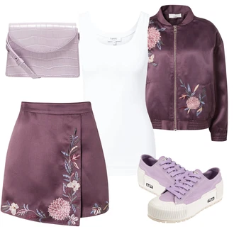 Outfit s Růžová/Fialová Teniska na platformě/Letní Tenisky/Plátěná Teniska/Nízká Teniska Fila "Vzhledy pro volný čas"