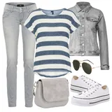 Outfity s šedými džínovými bundami pro plnoštíhlé image