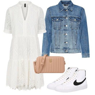 Outfit s Krémová/Bílá Košilové šaty/Letní Šaty/Boho Šaty Elegantní/Šaty na Konfirmaci/Krajkové Šaty/Mušelínové šaty/Občanské šaty/Šaty Niki/Háčkované Šaty/Boho Letní Šaty/Francouzské šaty yas "Vzhledy pro volný čas"