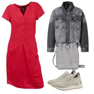 Outfit s Růžová/Tmavě červená Košilové šaty/Halenkové Šaty/Ležérní Šaty/Šaty s Kapsou/Bavlněné Šaty/Manšestrové Šaty/Pouzdrové Šaty Heine "Vzhledy pro volný čas"