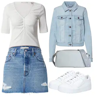 Džínovina Outfit s Modrá/Světle modrá Krátká Sukně/Džínová vintage sukně/90tá Léta Sukně/Džínová Sukně levi's ® "Vzhledy pro volný čas"