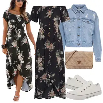 Outfit s Růžová/Tmavě modrá/Hnědá/Modrá Maxi Šaty/Dlouhé Letní Šaty/Šaty S Potiskem/Společenské šaty pro hosta/Vintage šaty Lascana "Vzhledy pro volný čas"