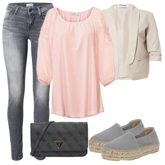 Kůže Outfit s Šedá/Světle šedá Espadrilka na Podpatku/Espadrille pantofle Espadrij L´originale "Vzhledy pro volný čas"