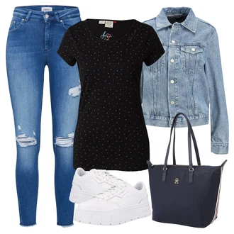 Šněrovací Outfit s Modrá Kožené bundy/Džíny s Dírou/Kotníková Bota/Džíny s Rozparkem/Kožená bunda/Push up Džín Only "Vzhledy pro volný čas"