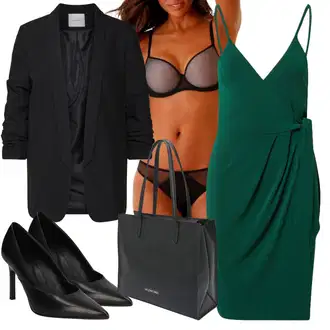 Outfit s Tmavě zelená/Zelená/Tyrkysový Žerzejové Šaty/Zavinovací Šaty/Pouzdrová Šat/Šaty na tenké ramínko About You "Vzhledy pro volný čas"