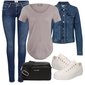 Outfit s Modrá/Tmavě modrá/Světle modrá Vintage Bund/Krátké Džínové Bundičky/Džínové Bund Only "Vzhledy pro volný čas"