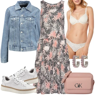 Ke kolenům Viskóza Outfit s Růžová Šaty s Kapsou/Šaty S Potiskem/Bavlněné Šaty/Šaty Do Áčka/Šaty Bez Rukávů/Letní Šaty/Midi Šaty Buffalo "Barevný jarní outfit"