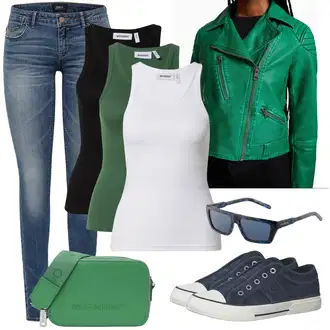 90-ich Outfit sa Zeleno/Tirkizna/Tamnozelena/Neon boje Crop Jakna/Vintage Kožna Jakna/Bajkerska Jakna/Jakna od Umjetne Kože/Kožna Jakna/Kratka Jakna/Vintage Jakna bershka "Cool za slobodno vrijeme"Look: Francuske, Irski, cool, 90-ich, 80-te roky, Retro