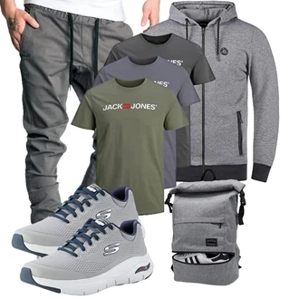 Groß Outfit mit Grau/Hellgrau/Dunkelgrau/Dunkelblau KapuzenPullover/Ausgefallener Hoodie/Sport Sweatshirt/Strick Hoodie/Sweatjacke !Solid "Cooles Outfit"