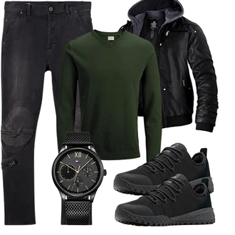 Motorrad Outfit mit Schwarz Außergewöhnliche Jacke/Kapuzenjacke/2in1 Jacke/Reitjacke/Winterjacke/Motorradjacke/Kunstfaserjacke/Jacke mit Seitlichem Reißverschluss/Fliegerjacke Wantdo "Cooles Outfit"Look: Motorrad, Reiten, Airsoft, Wandern
