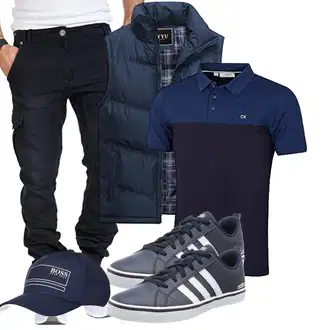 Outfit mit Dunkelblau/Blau Kurze Weste/Steppweste/Ärmellose Weste/Reiseweste/Wendeweste/Puffer Weste Linarun "Cooles Outfit"