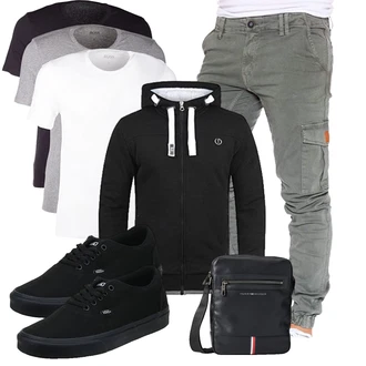 Groß Outfit mit Schwarz Pullover mit Reißverschluss/KapuzenPullover/Hoodie/Sport Sweatshirt/Ausgefallener Hoodie/Strick Hoodie/Sweatjacke !Solid "Cooles Outfit"