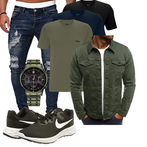 Grün/DunkelGrün Sommerjacke/Militärjacke/Cordjacke/Shirtjacke Youthny kombinieren