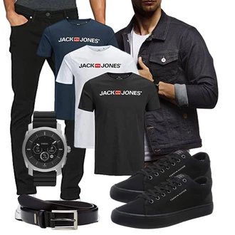 Rundhals Outfit mit Schwarz/Dunkelblau/Dunkelgrau/Hellblau Ausgefallener Hoodie/Pullover mit Stehkragen/Sweatshirt Sweatjacke Leif Nelson "Cooles Outfit"