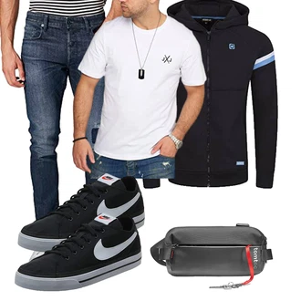 Groß Outfit mit Dunkelblau 2-in-1 Pullover/KapuzenPullover/Strick Hoodie/Sport Sweatshirt/Sweatjacke Riverso "Cooles Outfit"