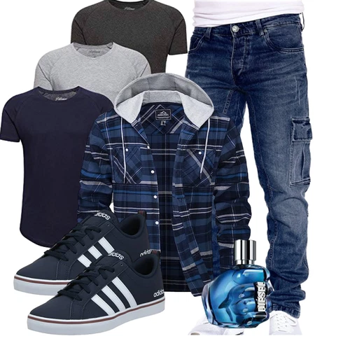 Hellblau/Dunkelblau/Blau T-Shirt Langarm-Shirt/Hemdoberteil/Kariertes Hemd MAGCOMSEN kombinieren