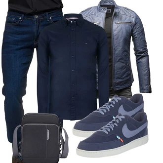 Cropped Outfit mit Hellblau/Dunkelblau BusinessHemd/Hemdbluse/JeansHemd/Casual Hemd/Business Hemd Tommy Hilfiger "Cooles Outfit"
