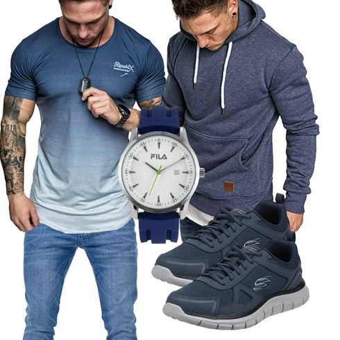 Dunkelblau/Grau/Hellblau Hoodie/Sport Sweatshirt/Ausgefallener Hoodie/Strick Hoodie/Sport Hoodie REPUBLIX kombinieren