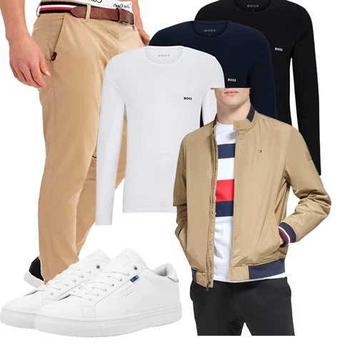 Overall Indicode Jeans kombinieren mit Beige/Khaki/Braun Nylonjacke/Innenfutter Jacke/Uniformjacke/Übergangsjacke/Sommerjacke/Frühlingsjacke/Coachjacke/Bomberjacke Tommy Hilfiger